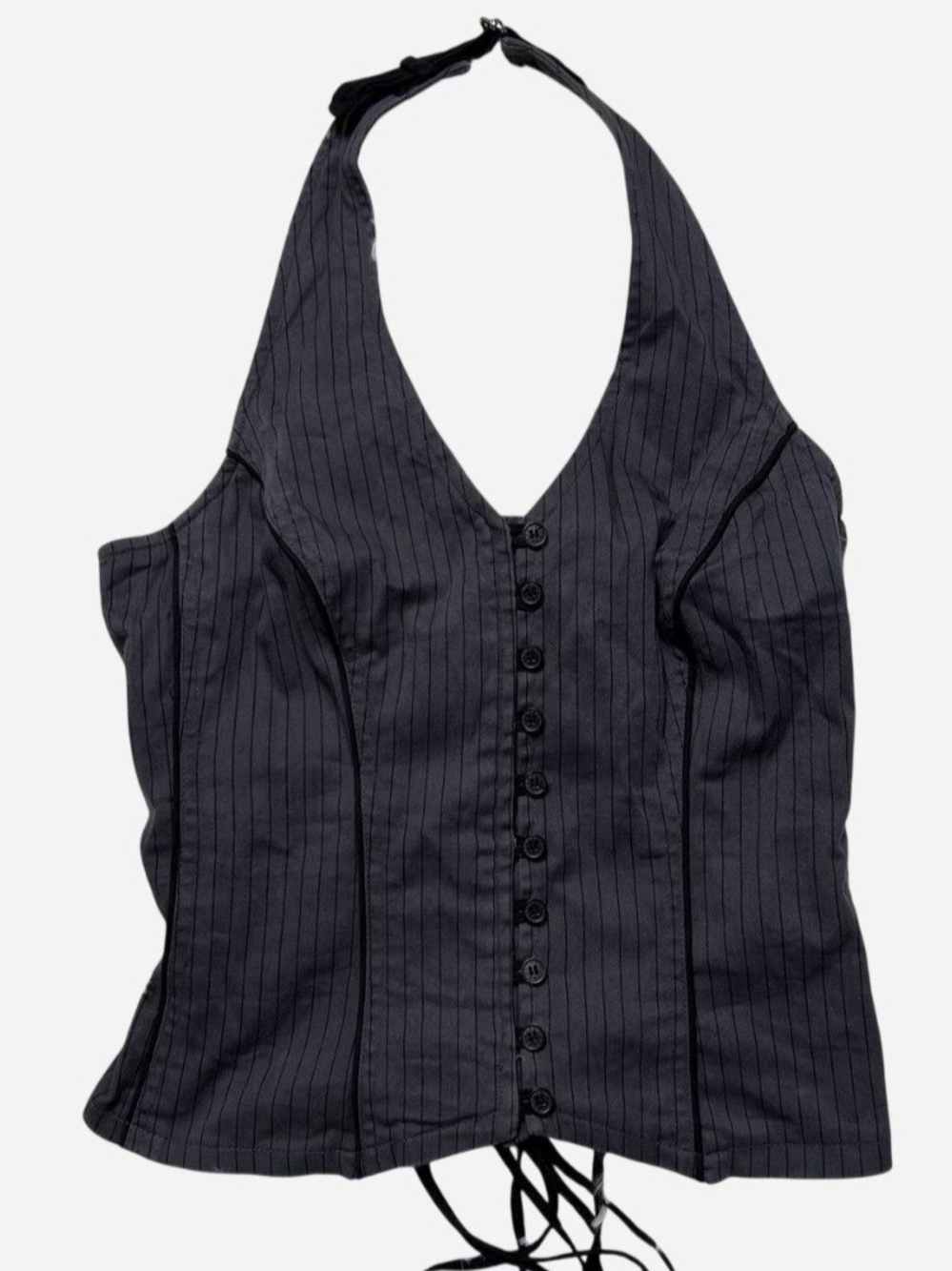 Tripp NYC Black Pinstripe Halter Button-Up Camisole